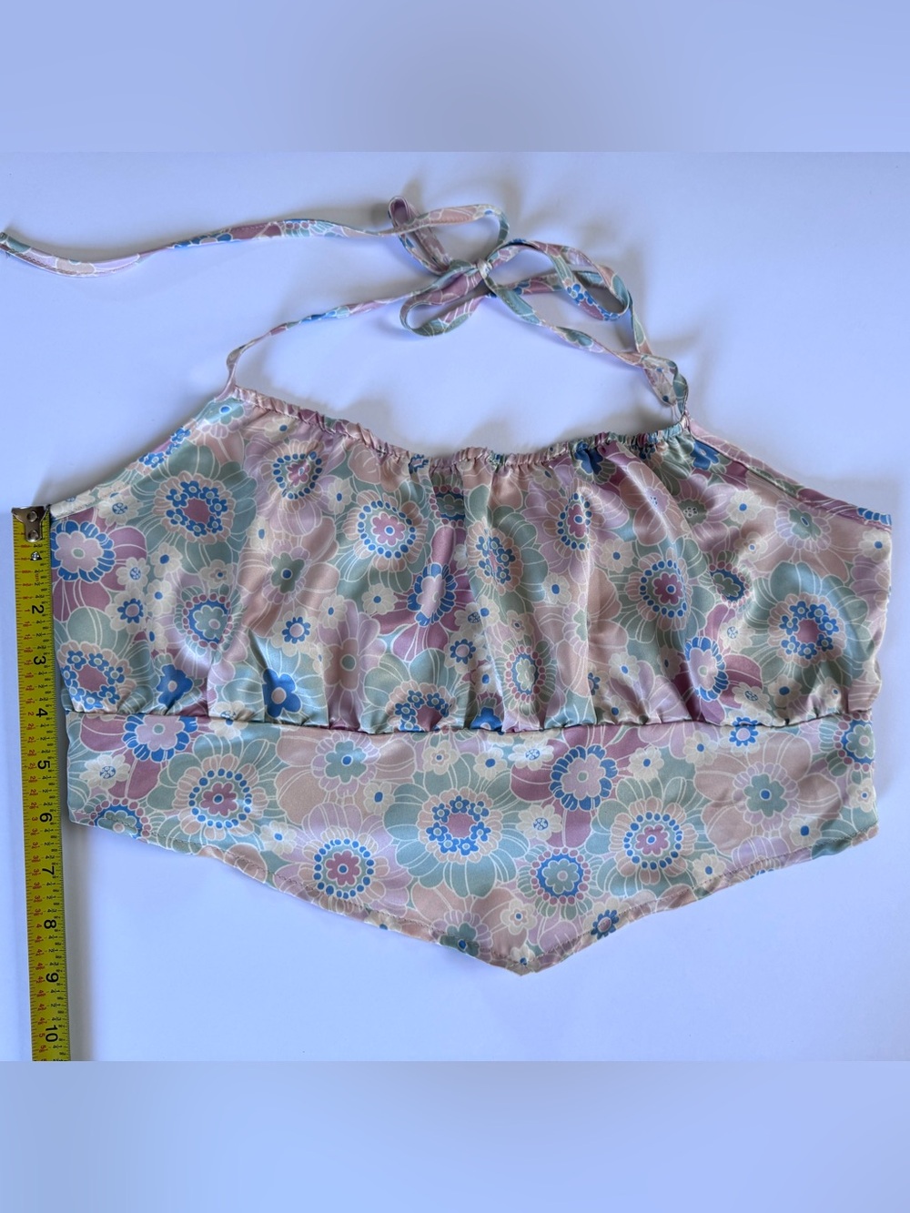 West of Melrose Floral Halter Crop Top in Pastel Peach - Picture 7 of 7